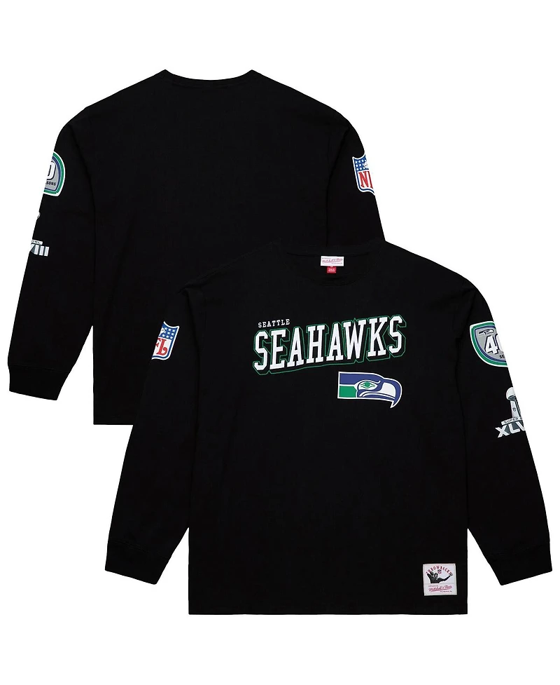 Mitchell & Ness Men's Black Seattle Seahawks Training Camp Vintage Logos Long Sleeve T-Shirt