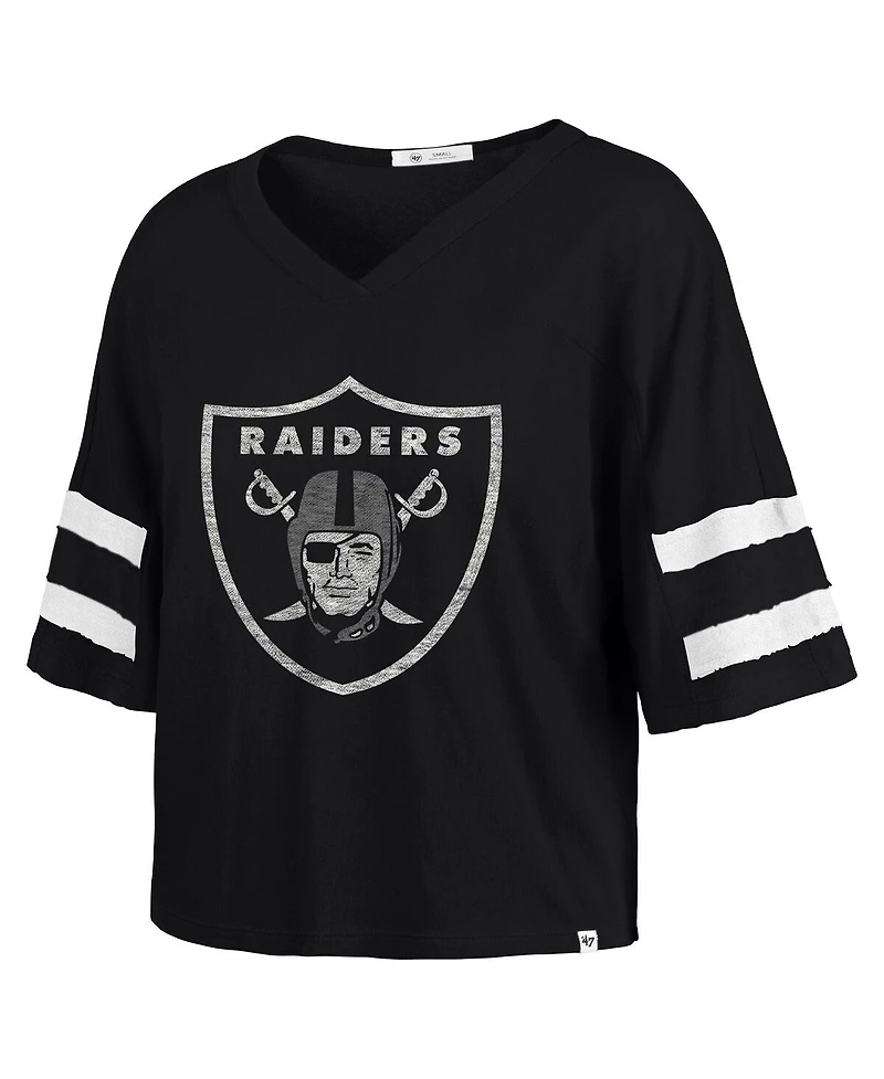 '47 Brand Women's Black Las Vegas Raiders Premier Scout Cropped V-Neck T-Shirt