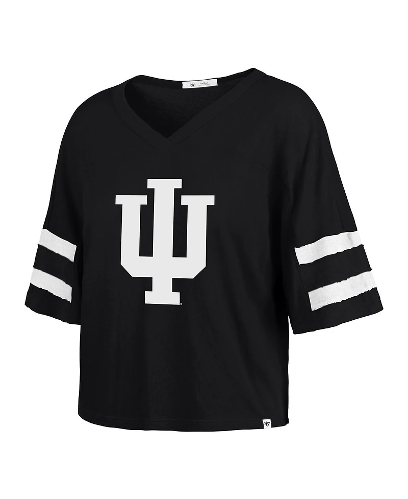 47 Brand Women's Black Indiana Hoosiers Premier Scout Sleeve Stripe Relaxed Dolman T-Shirt