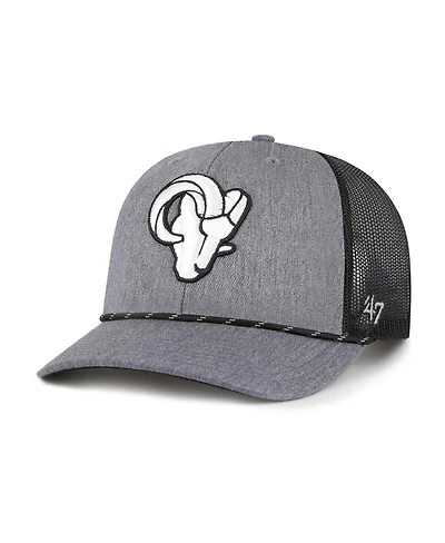 '47 Brand Men's Heather Charcoal Los Angeles Rams Carbon Rope Trucker Adjustable Hat