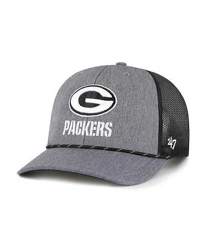 '47 Brand Men's Heather Charcoal Green Bay Packers Carbon Rope Trucker Adjustable Hat