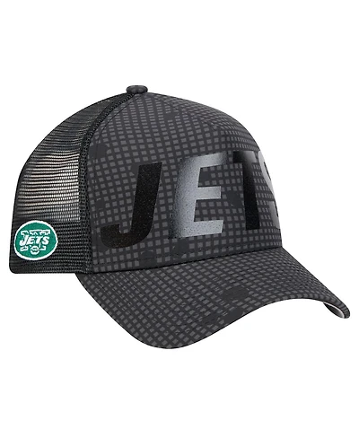 New Era Men's Black New York Jets Throwback Midnight Ink Tonal Text A-Frame Trucker 9FORTY Adjustable Hat