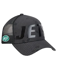 New Era Men's Black New York Jets Throwback Midnight Ink Tonal Text A-Frame Trucker 9FORTY Adjustable Hat