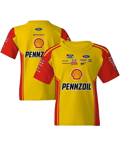Team Penske Big Boys and Girls Yellow Joey Logano Shell/Pennzoil Uniform T-Shirt