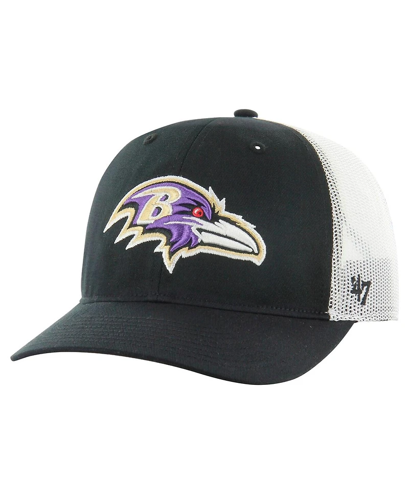 '47 Brand Big Boys and Girls Black/White Baltimore Ravens Trucker Adjustable Hat