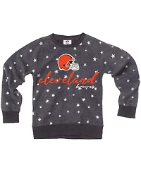 Wes & Willy Big Girls Gray Cleveland Browns Shimmer Star Reverse Fleece Pullover Sweatshirt