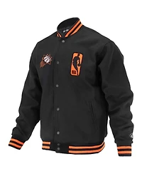 Fisll Men's and Women's Black Phoenix Suns Logo Man Shadow Collection Full-Snap Varsity Jacket