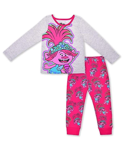 Children's Apparel Network Toddler 2-Piece Gray/Pink Trolls Graphic Long Sleeve T-Shirt Jogger Set