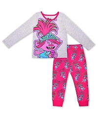 Children's Apparel Network Toddler 2-Piece Gray/Pink Trolls Graphic Long Sleeve T-Shirt Jogger Set
