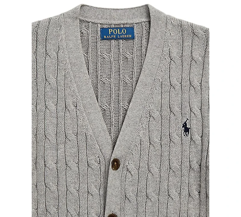 Polo Ralph Lauren Big Boys Cable-Knit Cotton V-Neck Cardigan Sweater