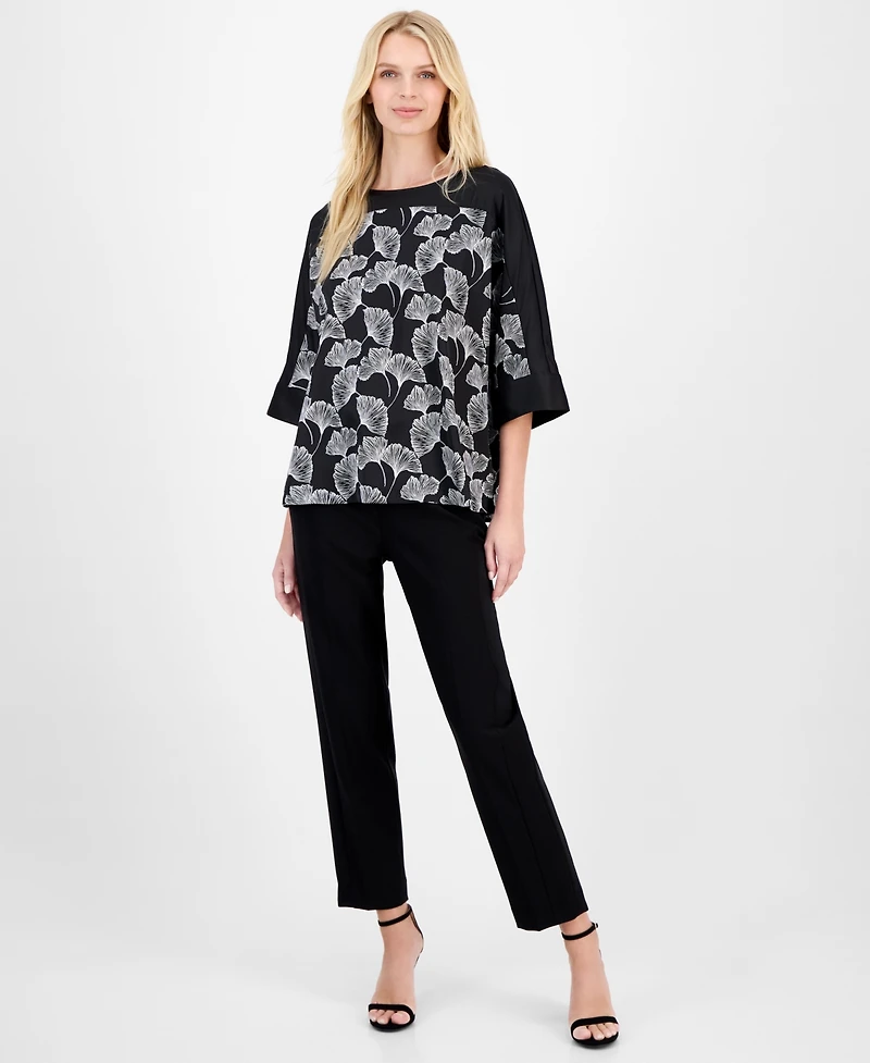 Anne Klein Women's Printed 3/4-Sleeve Boat-Neck Top