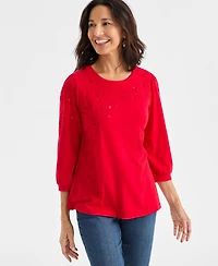 Style & Co Women's Floral Embroidery Shine Knit Top, Macy's Exclusive