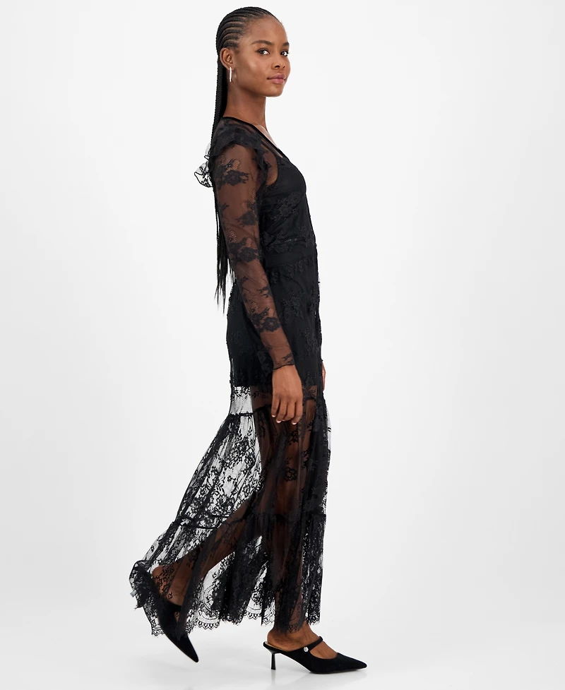 And Now This Women's Lace Velvet-Trim Maxi Dress, Macy's Exclusive