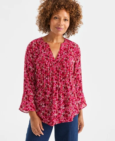 Style & Co Women's Printed Pintuck Ruffle Sleeve Blouse, Macy's Exclusive