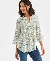 Style & Co Women's Printed Pintuck Ruffle Sleeve Blouse, Macy's Exclusive