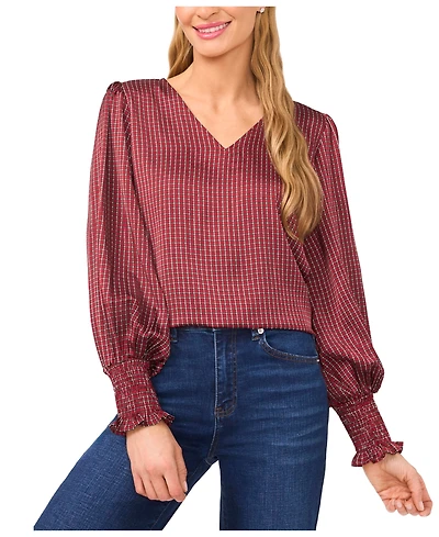 CeCe Women's Long Sleeve V-Neck Top