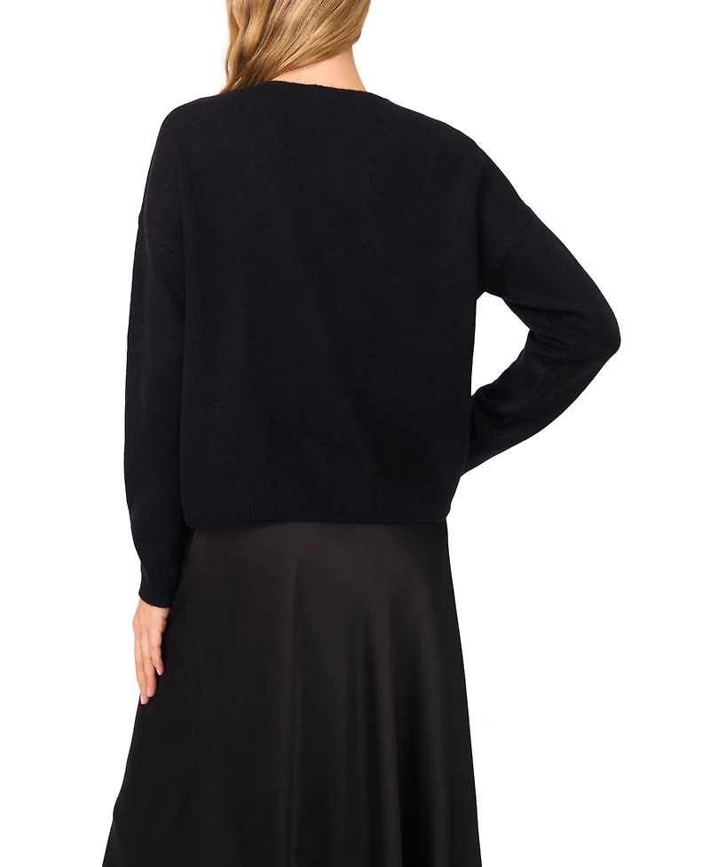 CeCe Women's Bow Detail V-Neck Sweater