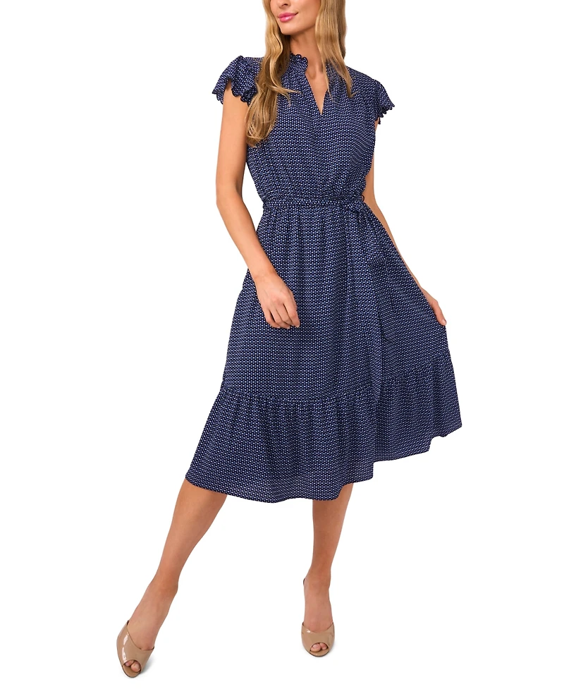 CeCe Women's Double Ruffle Scalloped Sleeve Midi Dress