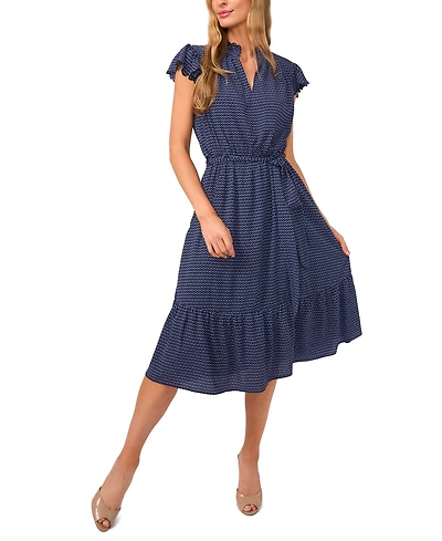 CeCe Women's Double Ruffle Scalloped Sleeve Midi Dress