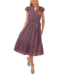 CeCe Women's Double Ruffle Scalloped Sleeve Midi Dress