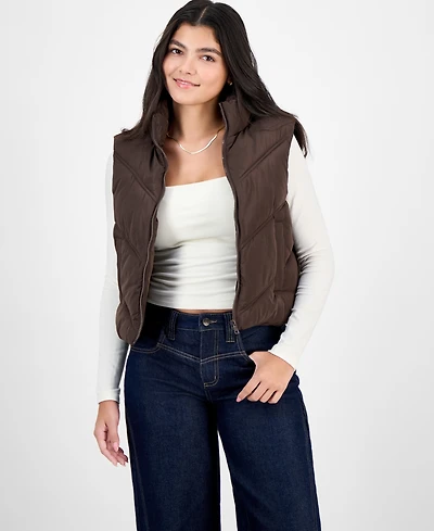 Madden Girl Juniors' Bungee-Hem Mitered Puffer Vest