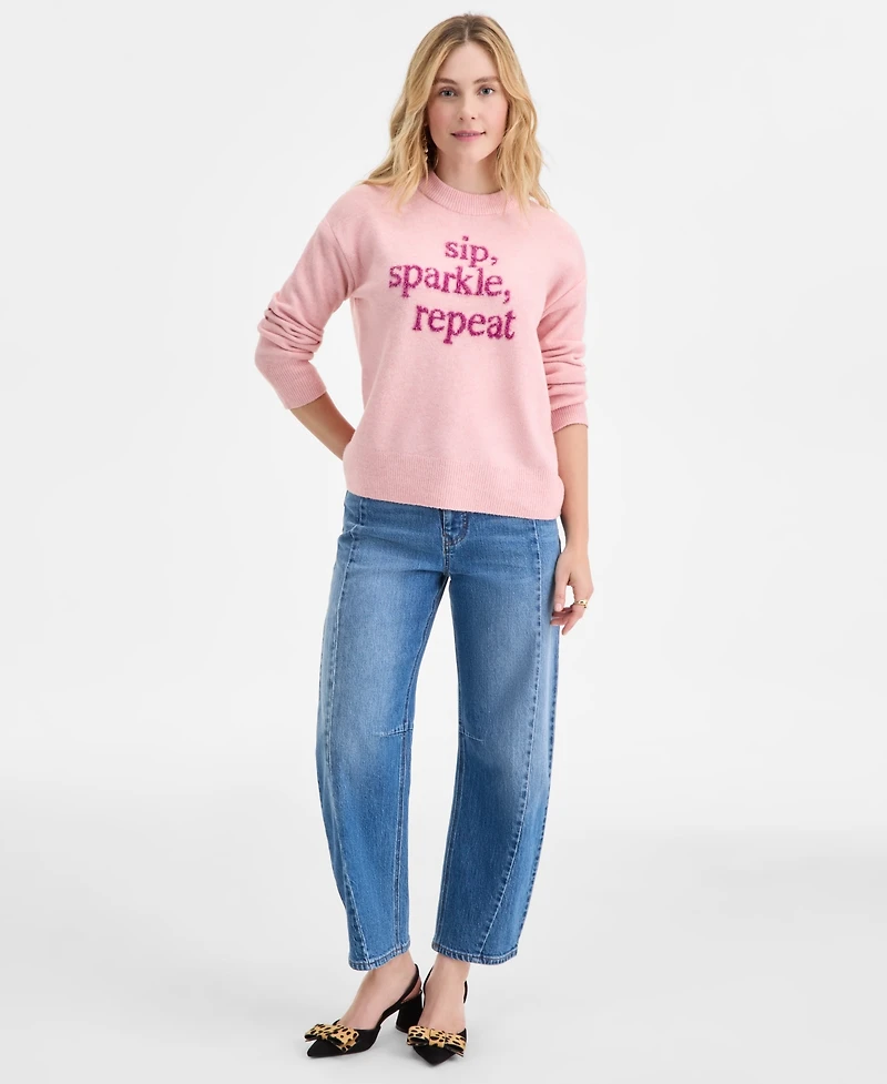 On 34th Women's Sip Sparkle Repeat Crewneck Sweater, Macy's Exclusive
