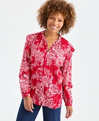 Style & Co Women's Floral Shine Long Sleeve Blouse, Macy's Exclusive