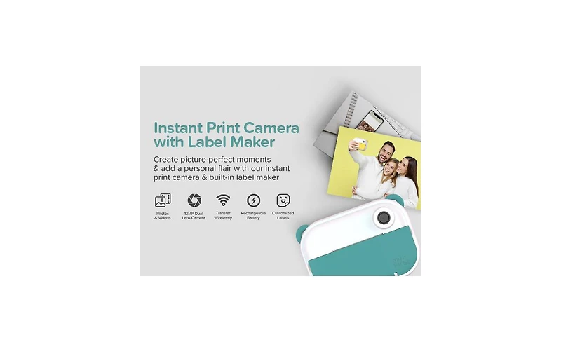 myFirst Camera Insta Wi 4-in-1 Instant Print Camera and Label Maker for Kids 12MP Photos, 1080P Video, 32GB microSD