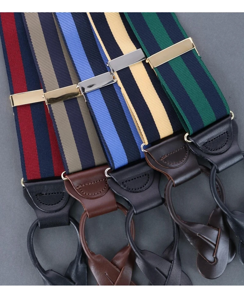 Trafalgar Men's Balint 38MM Striped Non Stretch Grosgrain Ribbon Button End Suspenders