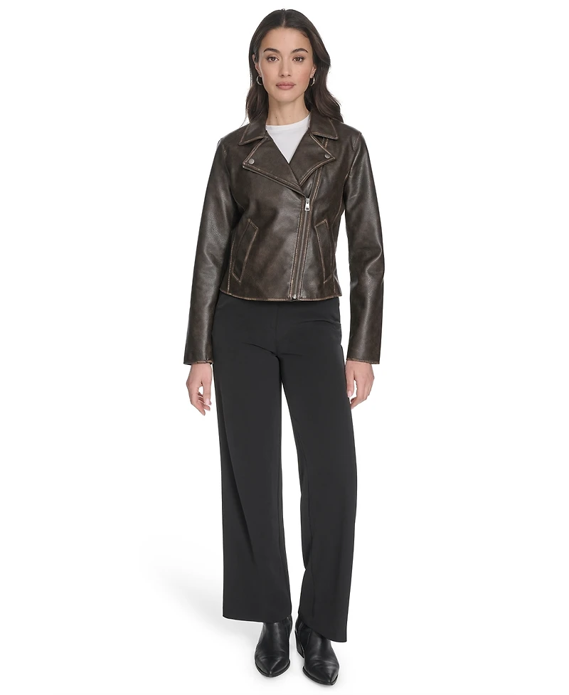 Levi's Women's Faux-Leather Asymmetric-Zip Moto Jacket