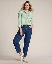 Lands' End Women's Soft Denim Mid Rise Relaxed Straight Crop Jeans