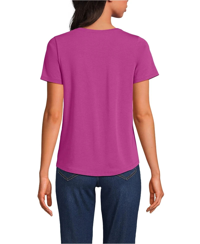 Lands' End Women's Short Sleeve Lightweight Jersey Gathered Shoulder T-Shirt