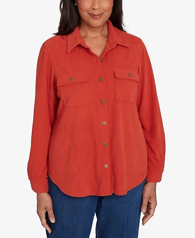 Alfred Dunner Petite Sunset Canyon Plush Ribbed Oversized Button Front Top