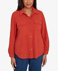 Alfred Dunner Petite Sunset Canyon Plush Ribbed Oversized Button Front Top