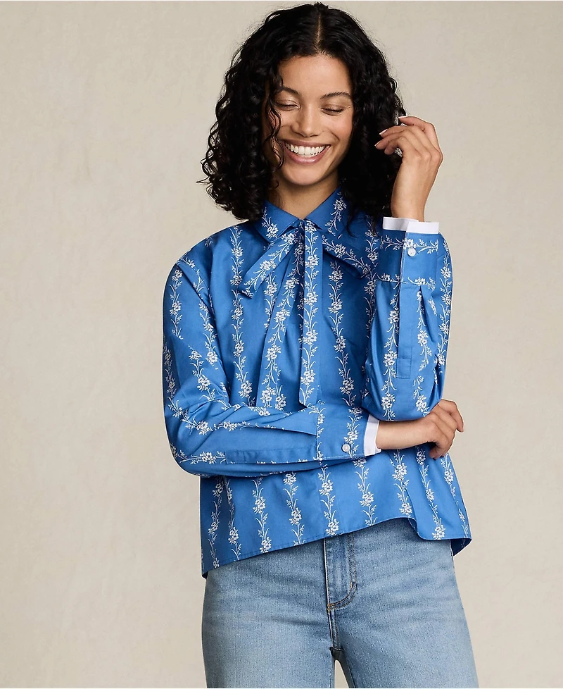 Lands' End Women's Carefree Cotton Shirt with Removable Bow