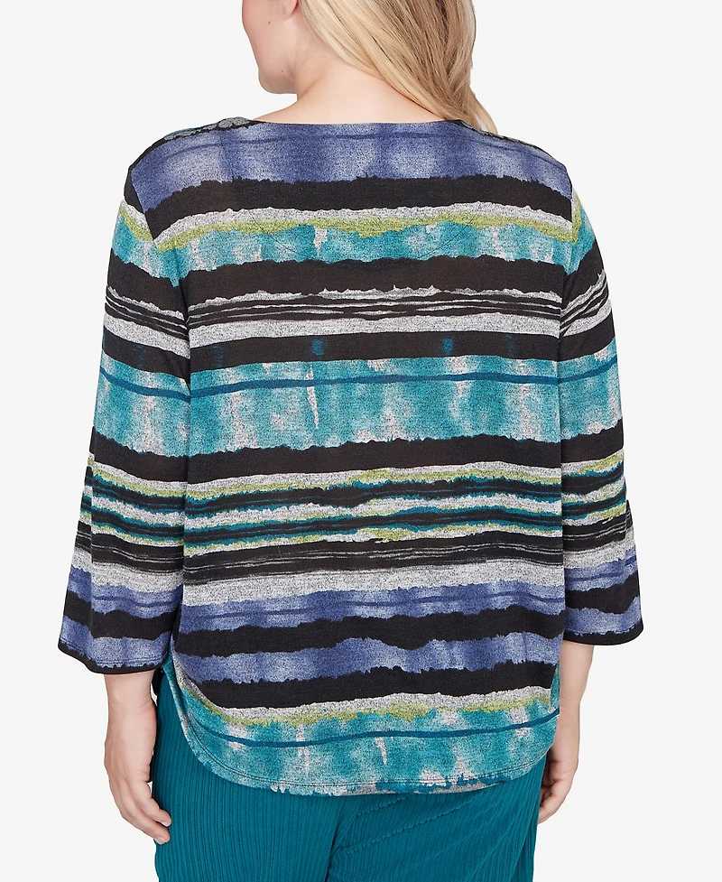 Alfred Dunner Petite Lake Champlain Biadere Melange Stripe Top With Necklace