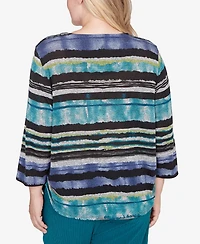 Alfred Dunner Petite Lake Champlain Biadere Melange Stripe Top With Necklace