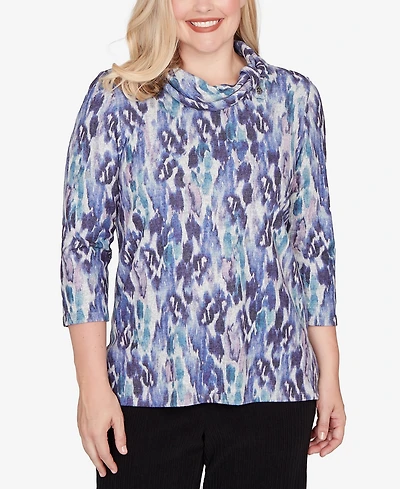 Alfred Dunner Petite Lake Champlain Animal Melange Three Quarter Sleeve Top