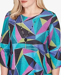 Alfred Dunner Petite Lake Champlain Abstract Stained Glass Top with Necklace