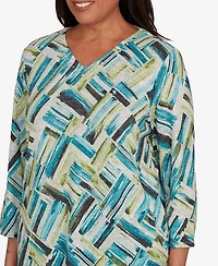 Alfred Dunner Petite Lake Champlain Detailed V Neck Brushstroke Top