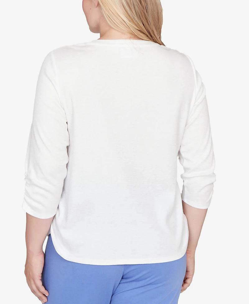 Alfred Dunner Petite Casual Vibe Geometric Floral Ruched Henley Top