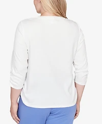 Alfred Dunner Petite Casual Vibe Geometric Floral Ruched Henley Top