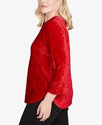 Alfred Dunner Petite Jet Setter Crushed Velvet Henley Tie Sleeve Top