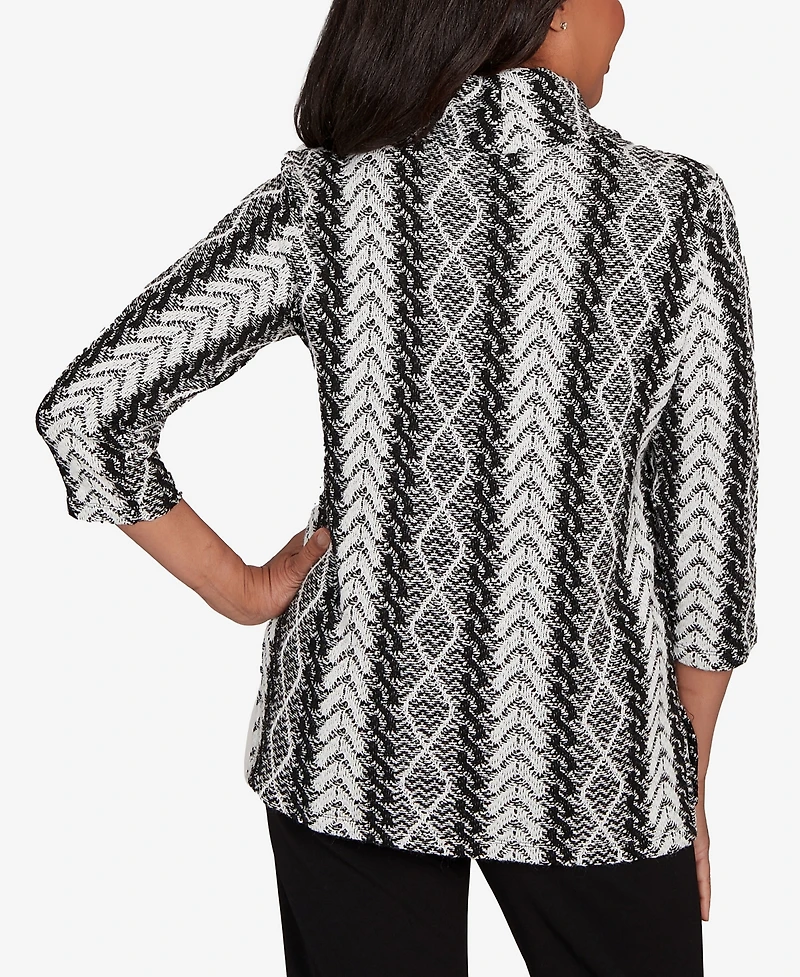 Alfred Dunner Petite Jet Setter Cable Jacquard Knit Top with Necklace