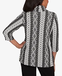 Alfred Dunner Petite Jet Setter Cable Jacquard Knit Top with Necklace