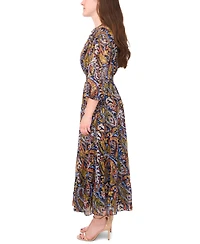 Msk Petite Tie-Sleeve Tiered Maxi Dress