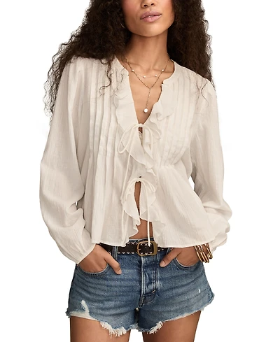 Lucky Brand Women's Long Sleeve Ruffle Flyaway Top
