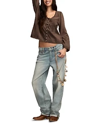 Lucky Brand Women's Long Sleeve Lace Swing Top