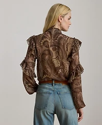 Lauren Ralph Women's Ruffle Detail Long Sleeve Top
