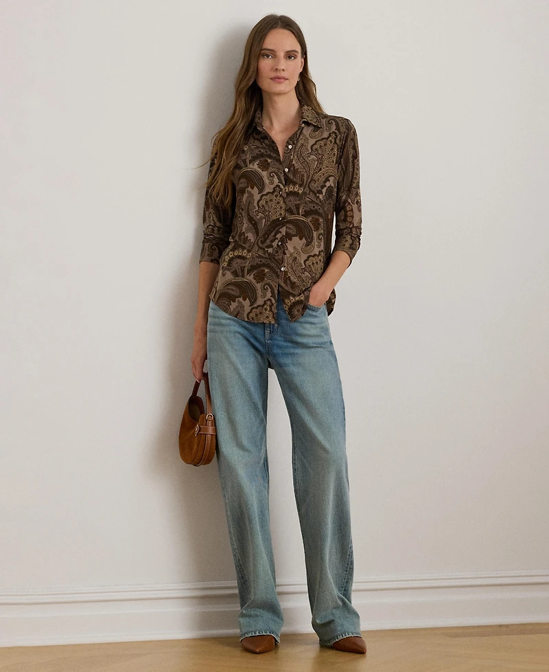 Lauren Ralph Women's Paisley Print Long Sleeve Top